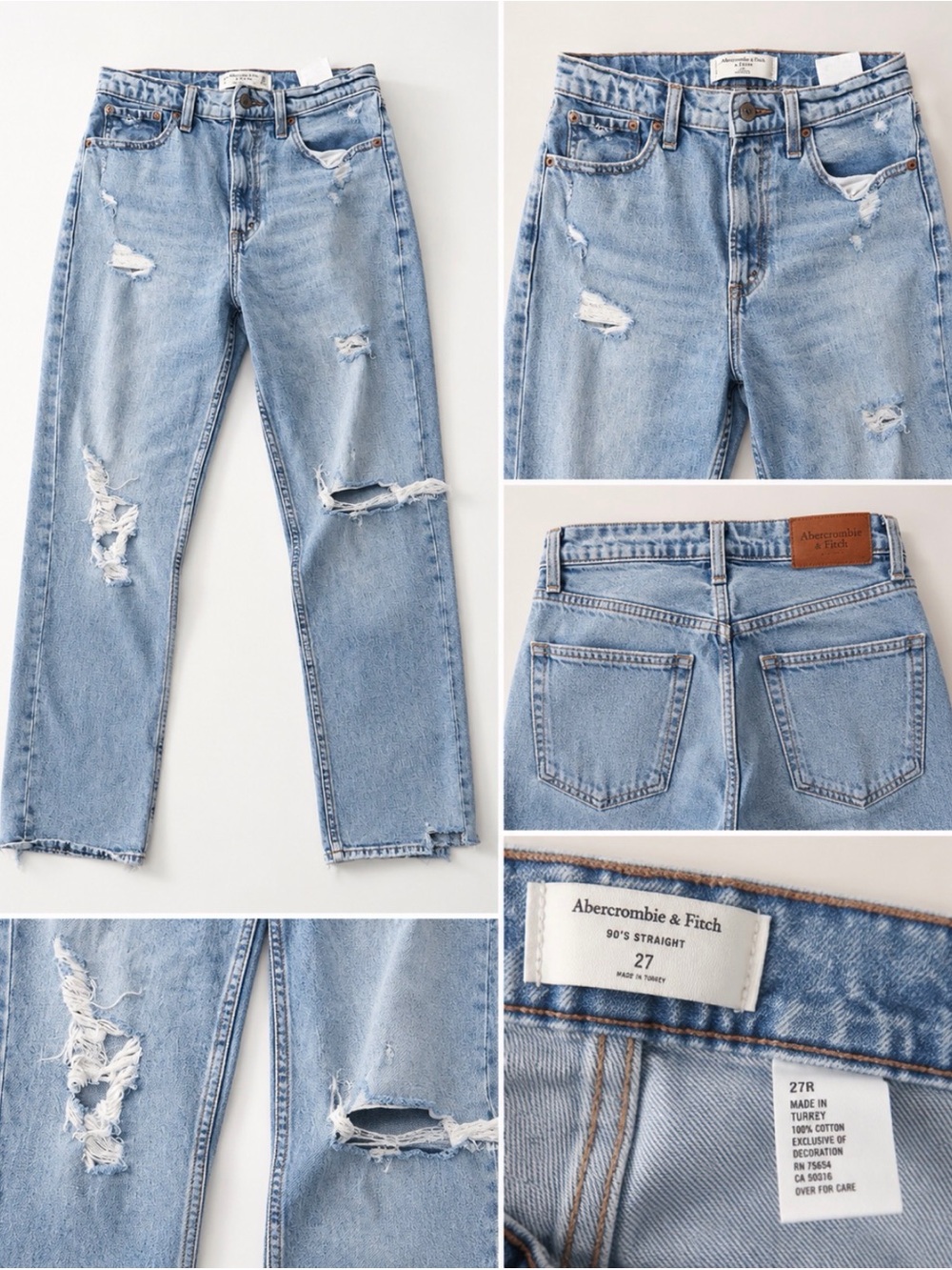 Abercrombie & Fitch Light Blue Distressed Women's Straight-Leg Jeans